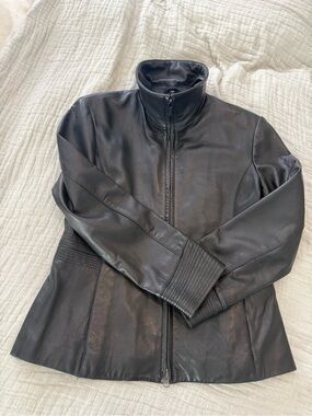 Vintage Lamb Leather Zip-Front Jacket Funnel Neck EUC C000